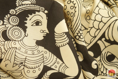 Handpainted Monochrome Kalamkari Silk Saree - Vegetable Dyes - PKM 229 Archives - Kalamkari Silk - Panjavarnam