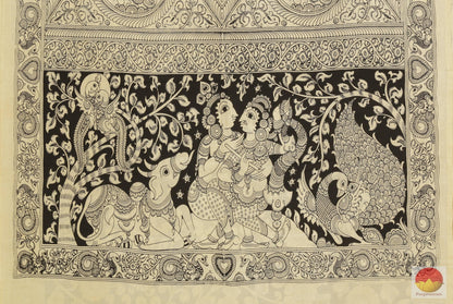 Handpainted Monochrome Kalamkari Silk Saree - Vegetable Dyes - PKM 245 Archives - Kalamkari Silk - Panjavarnam