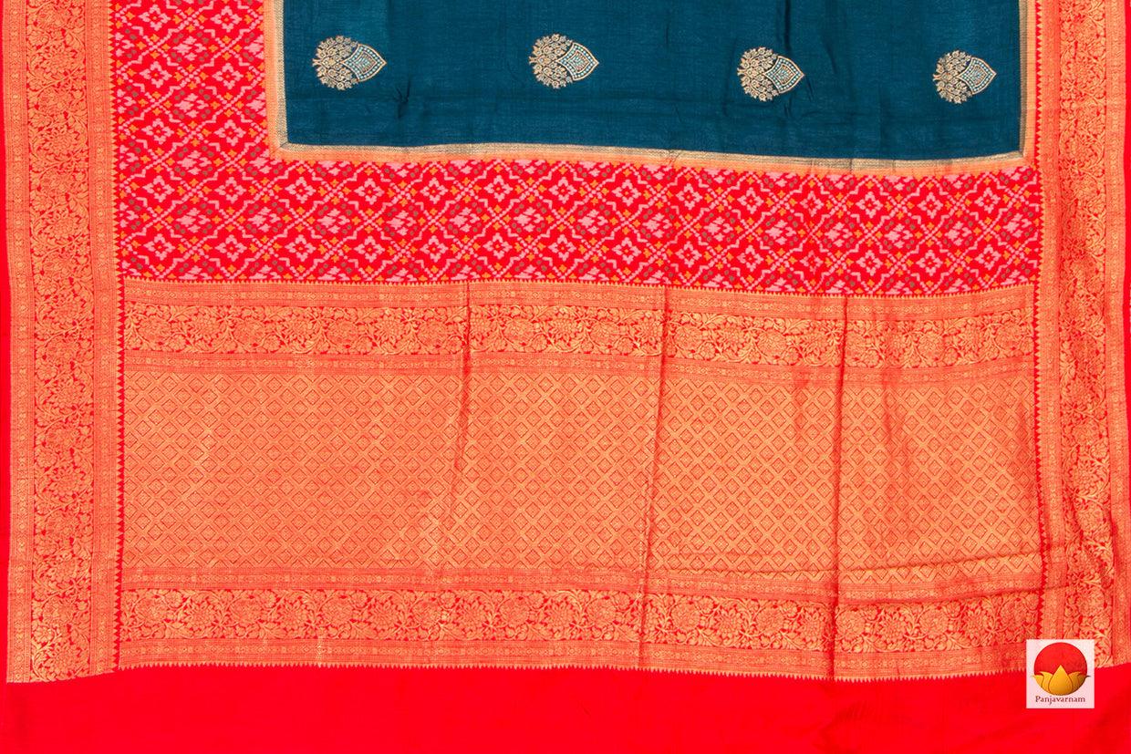 Handwoven Banarasi Crepe Silk Saree - Ikkat Border - PB 293 - Banarasi Silk - Panjavarnam