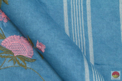 Handwoven Embroided Linen Saree - Silver Zari - PL 270 Archives - Linen Sari - Panjavarnam