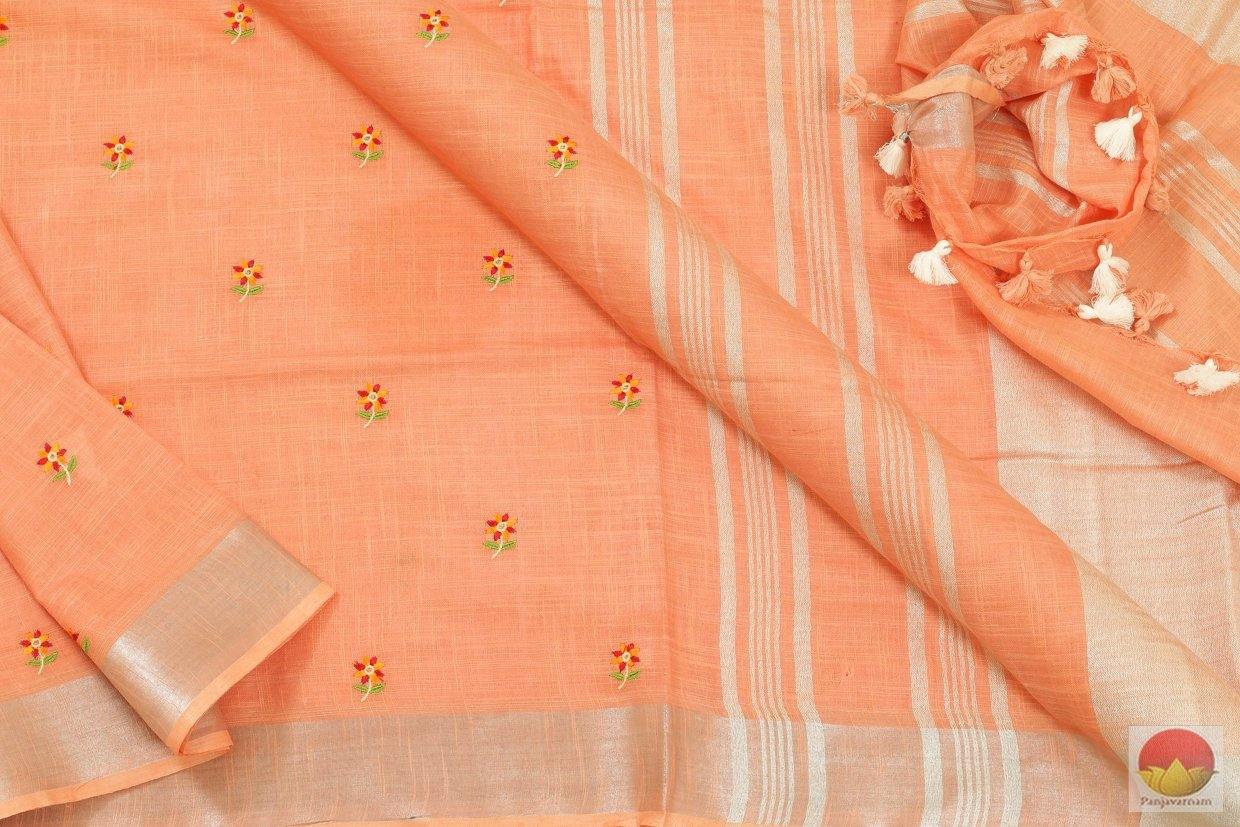 Handwoven Embroided Linen Saree - Silver Zari - PL 272 Archives - Linen Sari - Panjavarnam