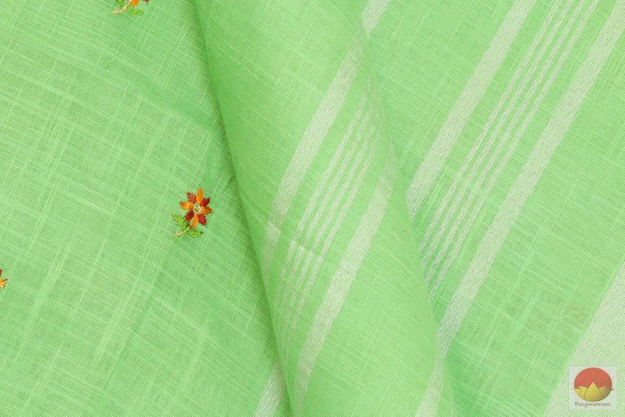 Handwoven Embroided Linen Saree - Silver Zari - PL 279 - Archives - Linen Sari - Panjavarnam
