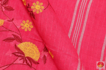 Handwoven Embroided Linen Saree - Silver Zari - PL 284 Archives - Linen Sari - Panjavarnam