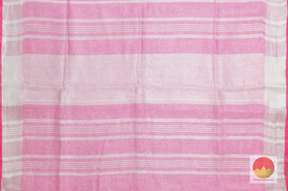 Handwoven Embroided Linen Saree - Silver Zari - PL 344 - Archives - Linen Sari - Panjavarnam