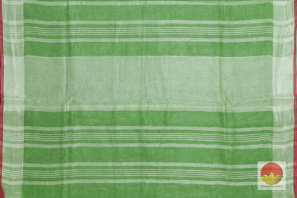 Handwoven Embroided Linen Saree - Silver Zari - PL 347 - Linen Sari - Panjavarnam