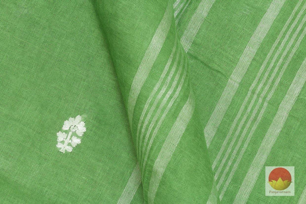 Handwoven Embroided Linen Saree - Silver Zari - PL 347 - Linen Sari - Panjavarnam PL 346