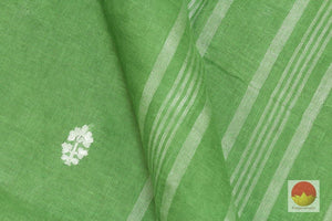 Handwoven Embroided Linen Saree - Silver Zari - PL 347 - Linen Sari - Panjavarnam PL 346