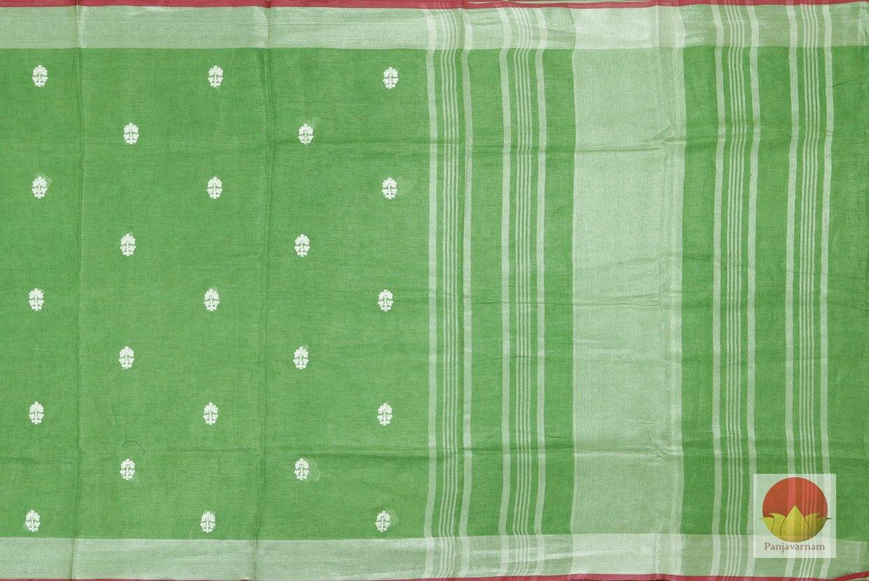 Handwoven Embroided Linen Saree - Silver Zari - PL 347 - Linen Sari - Panjavarnam PL 346