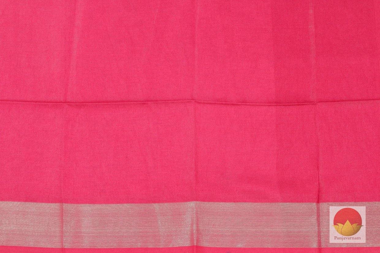 Handwoven Embroided Linen Saree - Silver Zari - PL 347 - Linen Sari - Panjavarnam PL 346