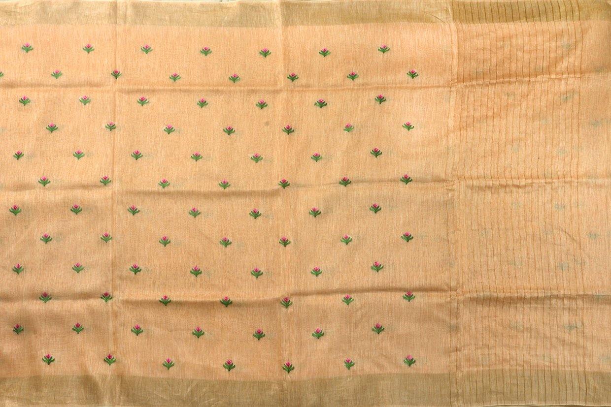 Handwoven Embroidered Linen Saree - Gold Zari - PL 903 - Archives - Linen Sari - Panjavarnam