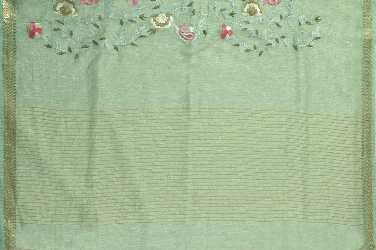 Handwoven Embroidered Linen Saree - Gold Zari - PL 907 - Archives - Linen Sari - Panjavarnam