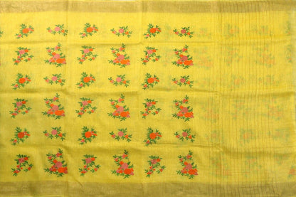 Handwoven Embroidered Linen Saree - Gold Zari - PL 909 - Archives - Linen Sari - Panjavarnam