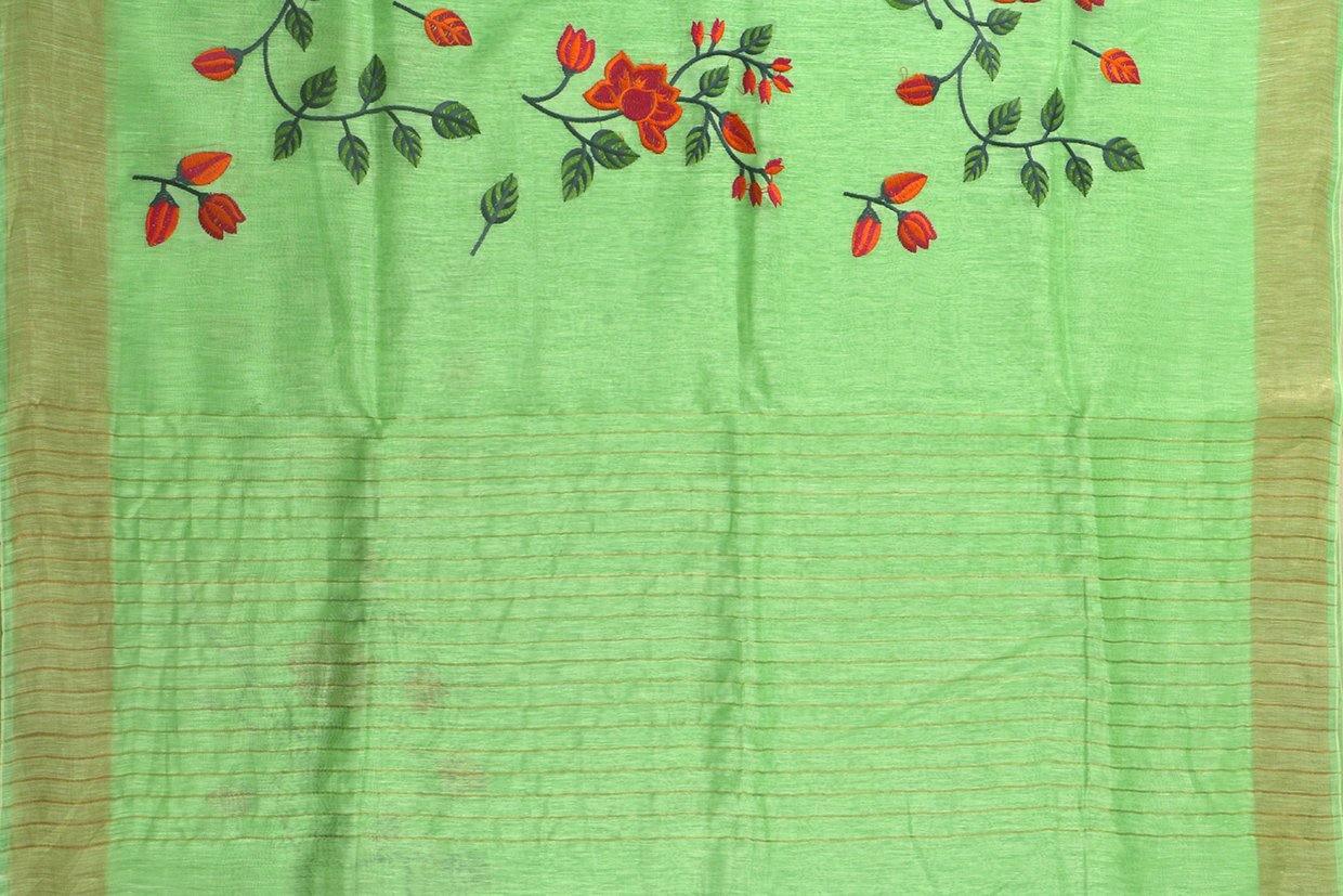 Handwoven Embroidered Linen Saree - Gold Zari - PL 912 - Linen Sari - Panjavarnam PL 912