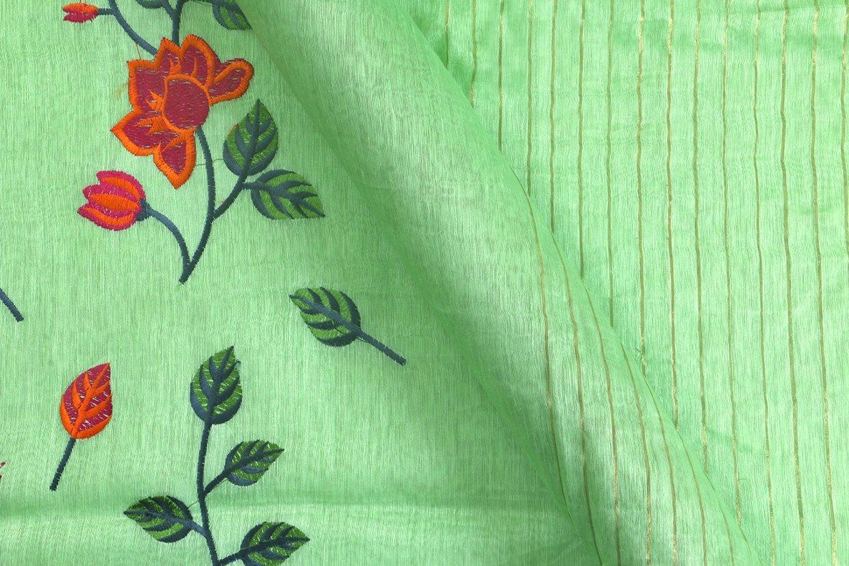 Handwoven Embroidered Linen Saree - Gold Zari - PL 912 - Linen Sari - Panjavarnam PL 912