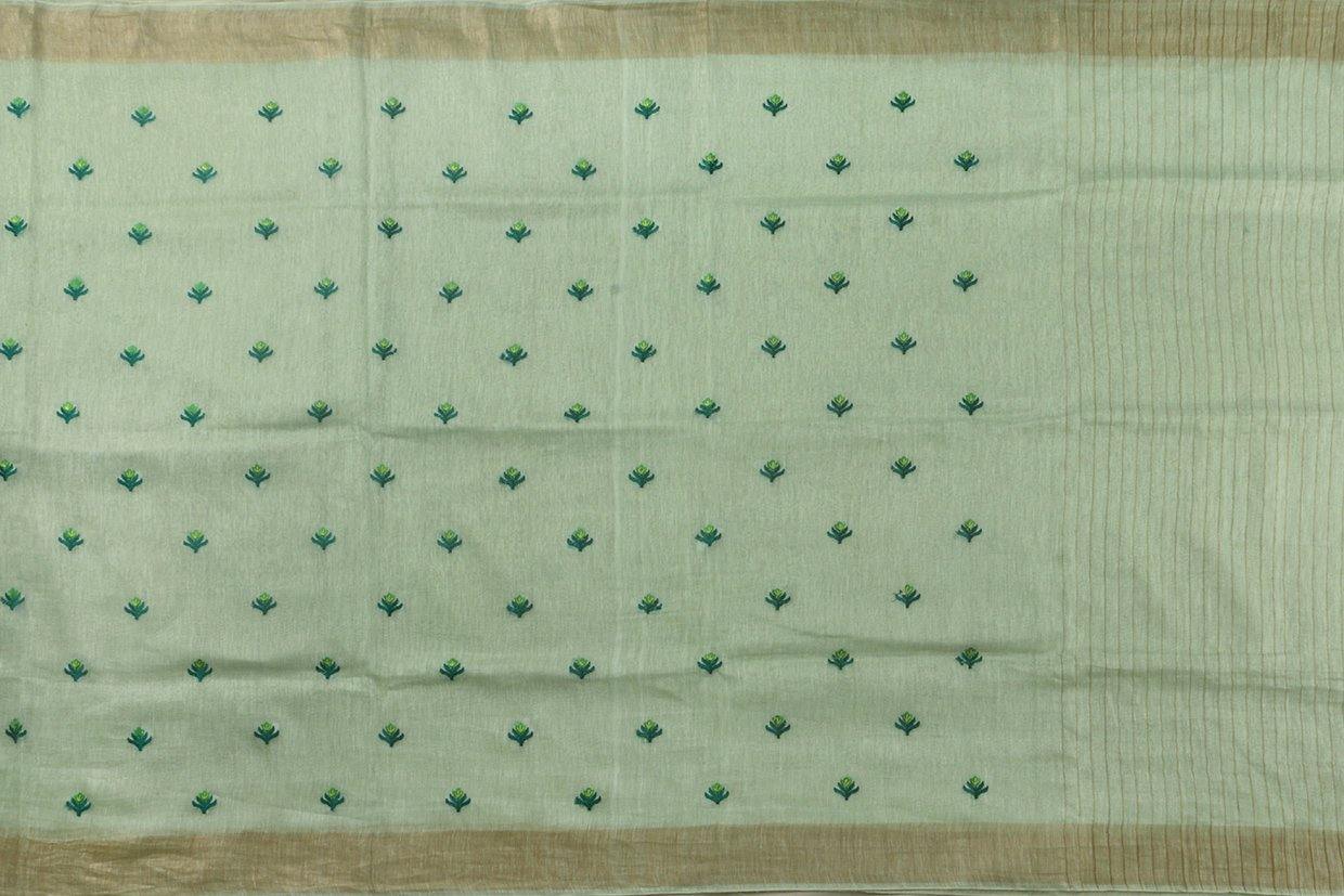 Handwoven Embroidered Linen Saree - Gold Zari - PL 918 - Archives - Linen Sari - Panjavarnam