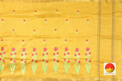 Handwoven Embroidered Linen Saree - Gold Zari - PL 932 - Archives - Linen Sari - Panjavarnam