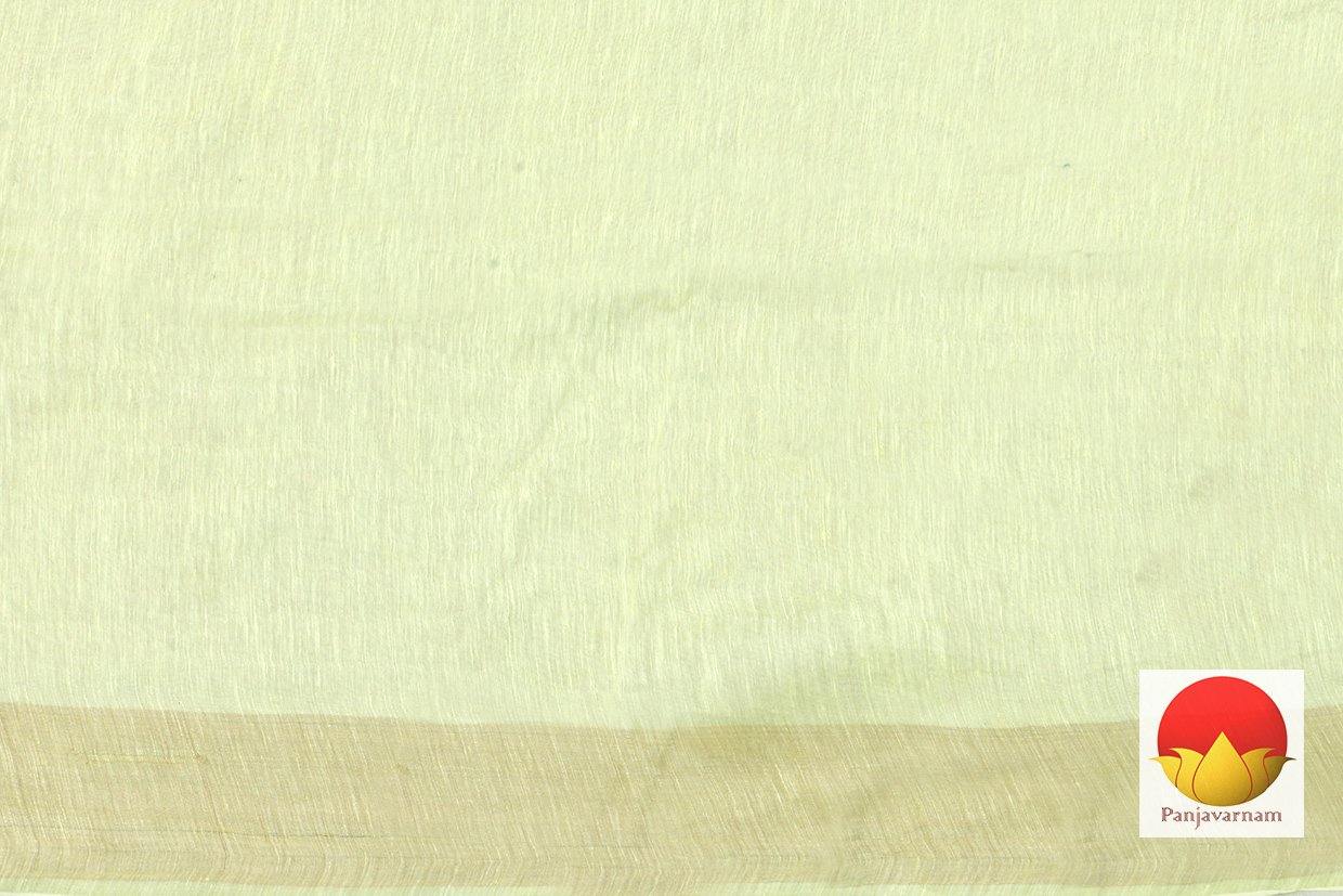 Handwoven Embroidered Linen Saree - Gold Zari - PL 940 - Archives - Linen Sari - Panjavarnam