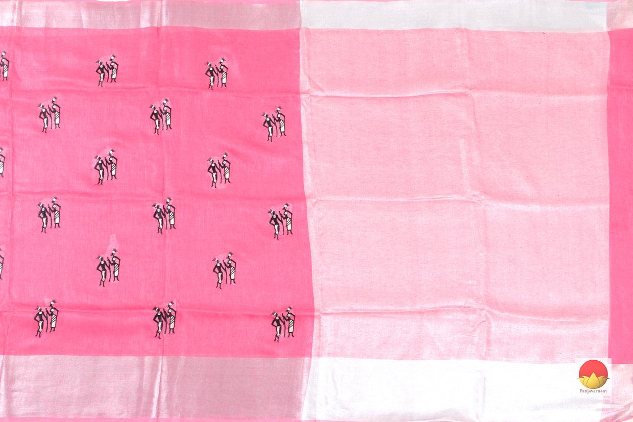 Handwoven Embroidered Linen Saree - PL 1000 - Linen Sari - Panjavarnam