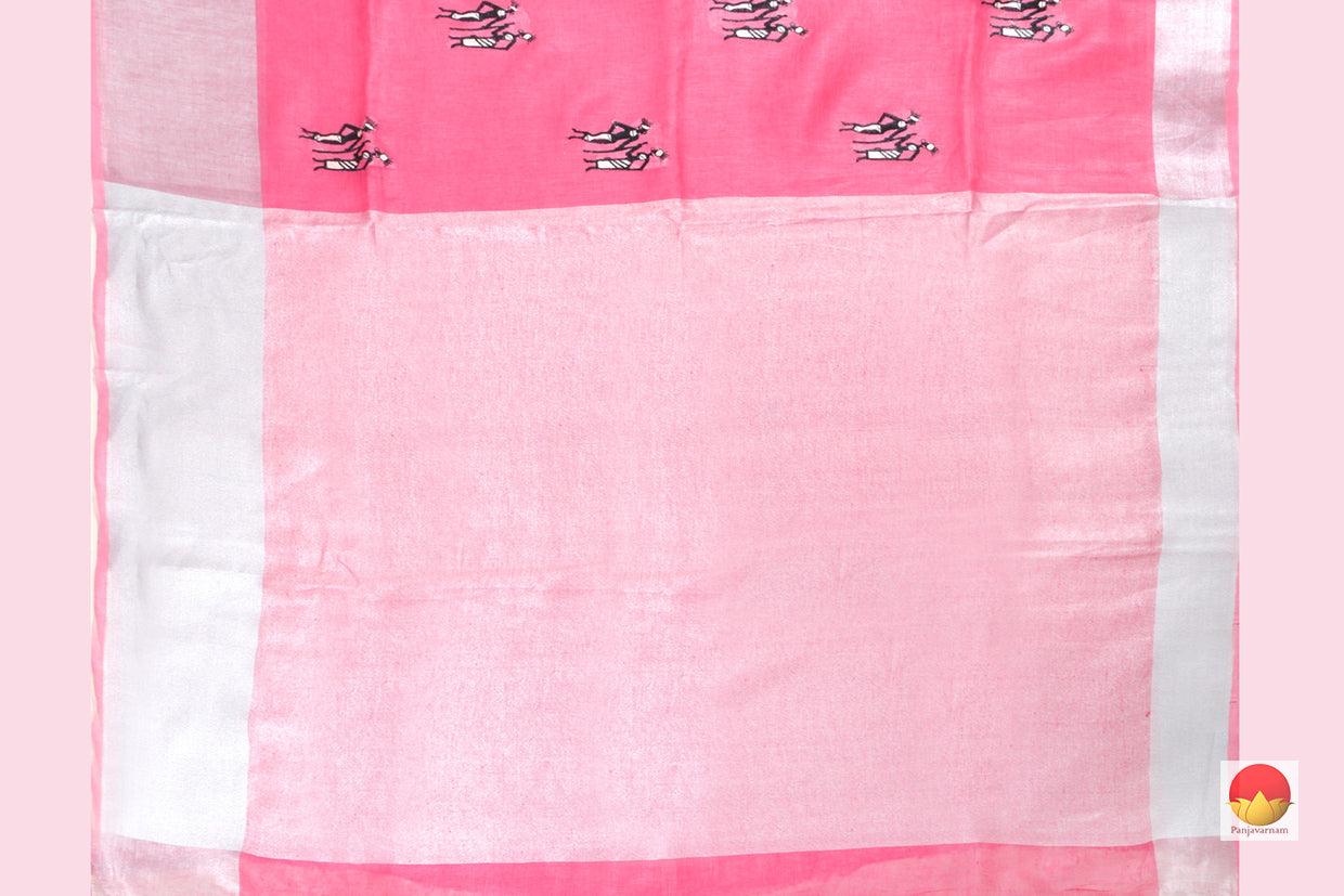Handwoven Embroidered Linen Saree - PL 1000 - Linen Sari - Panjavarnam