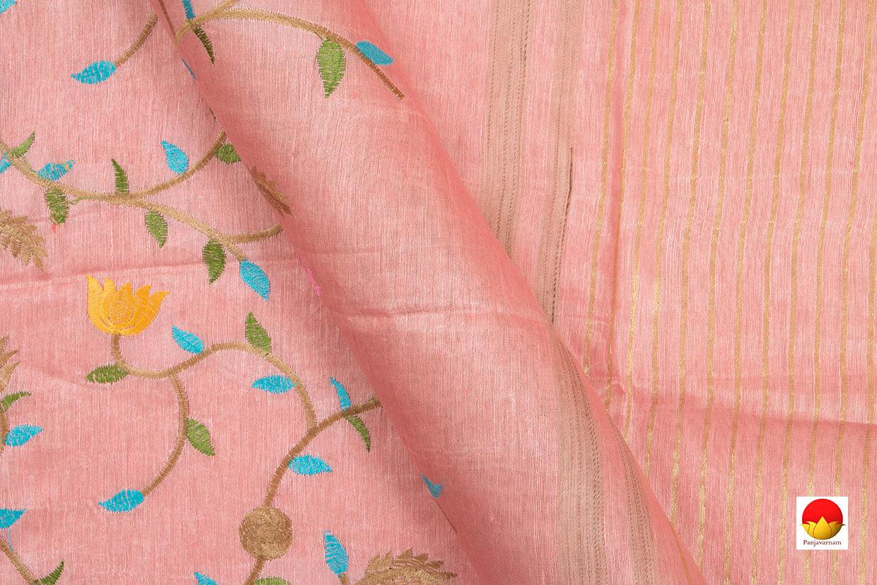 Handwoven Embroidered Linen Saree - PL 1040 - Linen Sari - Panjavarnam