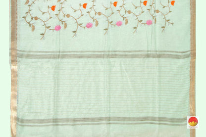 Handwoven Embroidered Linen Saree - PL 1041 - Linen Sari - Panjavarnam
