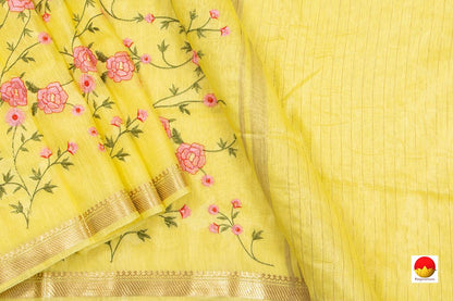 Handwoven Embroidered Linen Saree - PL 1047 - Linen Sari - Panjavarnam