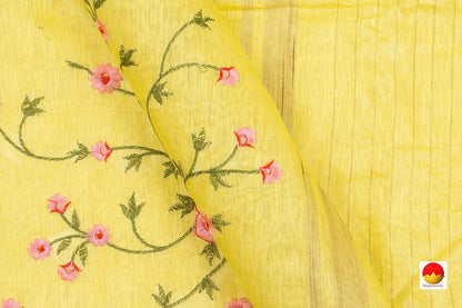Handwoven Embroidered Linen Saree - PL 1047 - Linen Sari - Panjavarnam