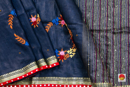 Handwoven Embroidered Linen Saree - PL 1050 - Linen Sari - Panjavarnam