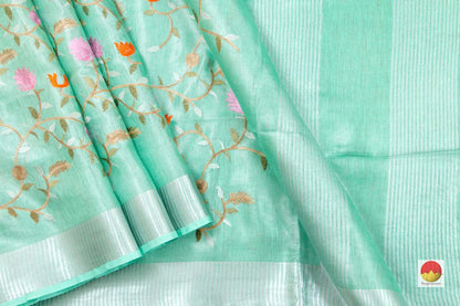 Handwoven Embroidered Linen Saree - PL 1053 - Linen Sari - Panjavarnam