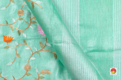 Handwoven Embroidered Linen Saree - PL 1053 - Linen Sari - Panjavarnam