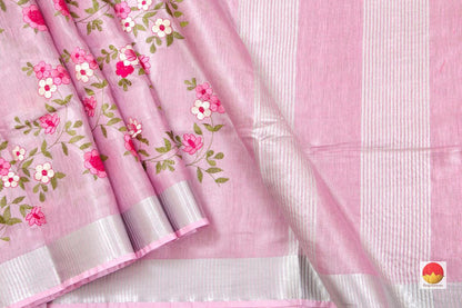 Handwoven Embroidered Linen Saree - PL 1054 - Linen Sari - Panjavarnam