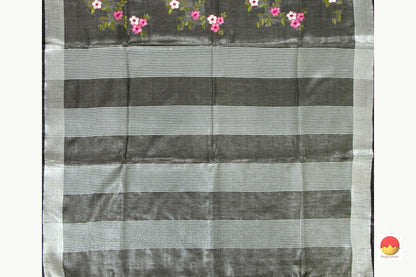 Handwoven Embroidered Linen Saree - PL 1055 - Linen Sari - Panjavarnam