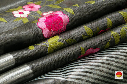 Handwoven Embroidered Linen Saree - PL 1055 - Linen Sari - Panjavarnam