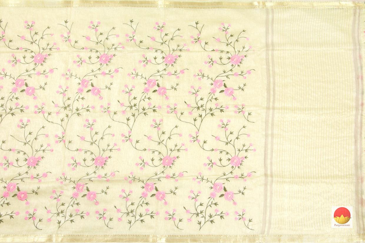 Handwoven Embroidered Linen Saree - PL 1060 - Linen Sari - Panjavarnam