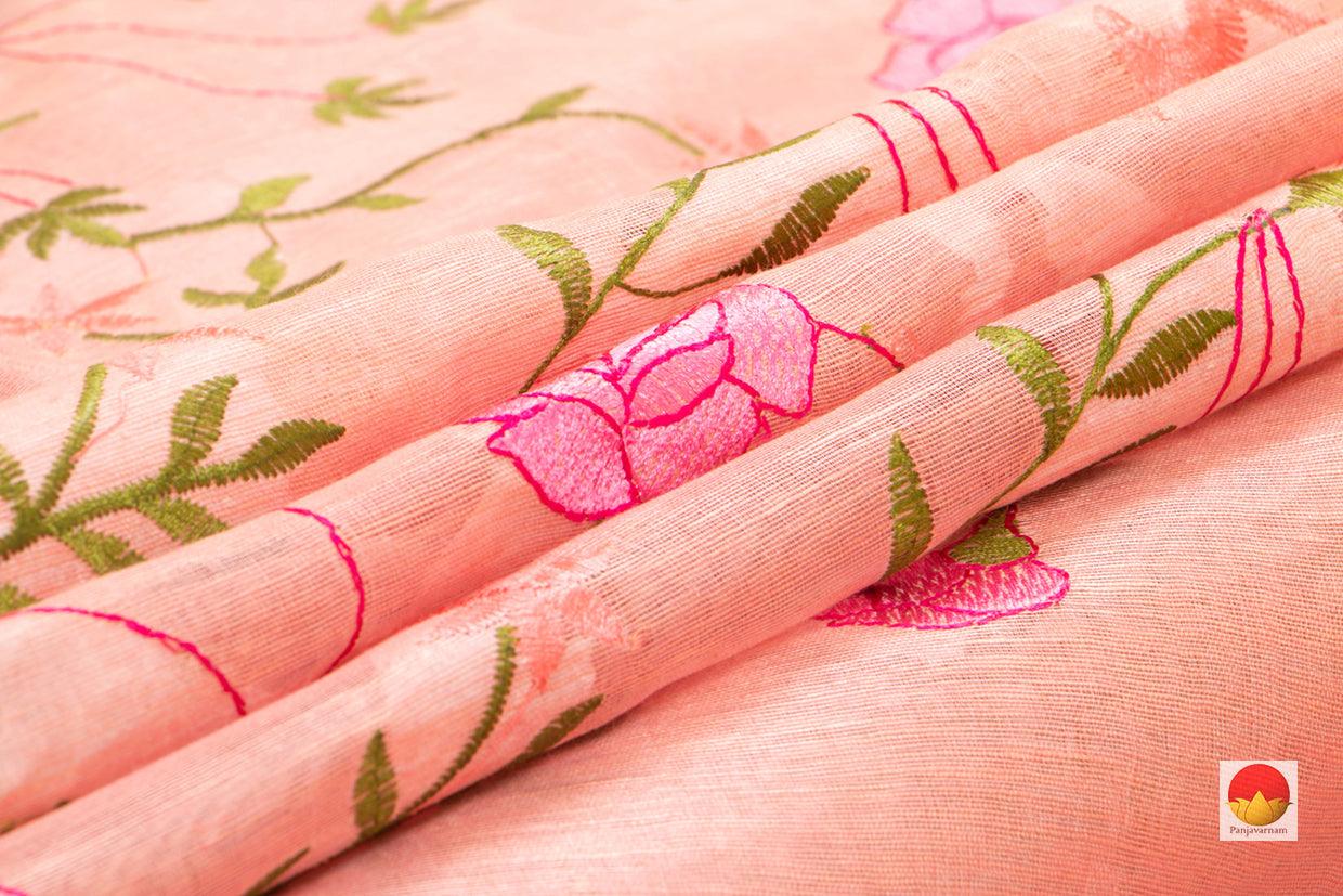 Handwoven Embroidered Linen Saree - PL 1061 - Linen Sari - Panjavarnam