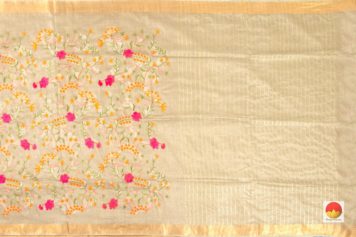 Handwoven Embroidered Linen Saree - PL 1064 - Linen Sari - Panjavarnam