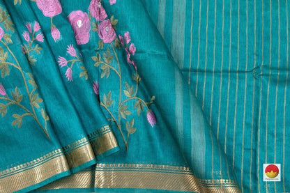 Handwoven Embroidered Linen Saree - PL 1080 - Linen Sari - Panjavarnam