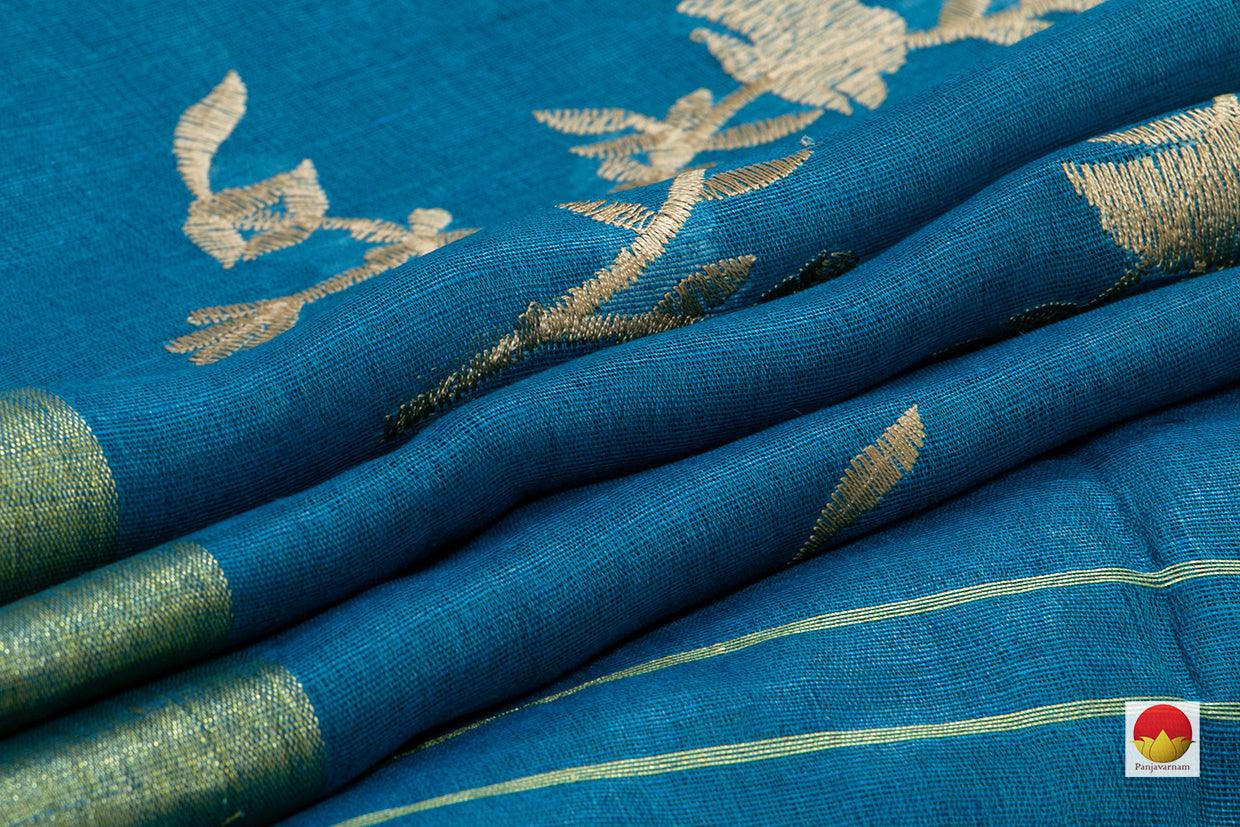 Handwoven Embroidered Linen Saree - PL 1083 - Linen Sari - Panjavarnam