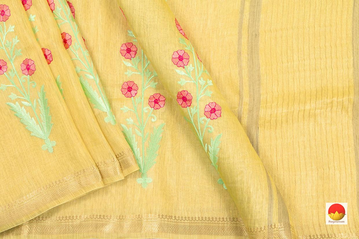 Handwoven Embroidered Linen Saree - PL 1098 - Silk Sari - Panjavarnam
