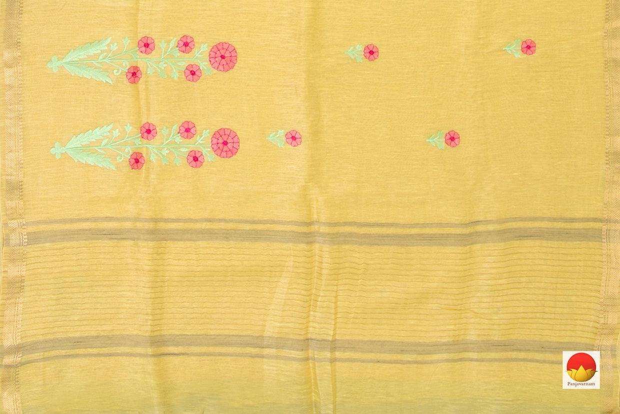 Handwoven Embroidered Linen Saree - PL 1098 - Silk Sari - Panjavarnam