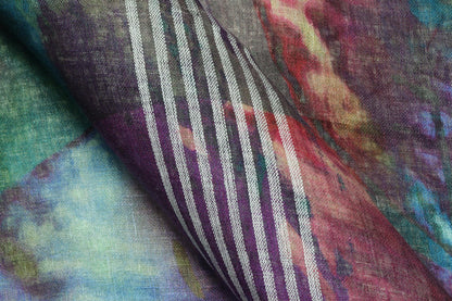 Handwoven Linen Saree - Digital Print - PL 69 - Linen Sari - Panjavarnam PL 69