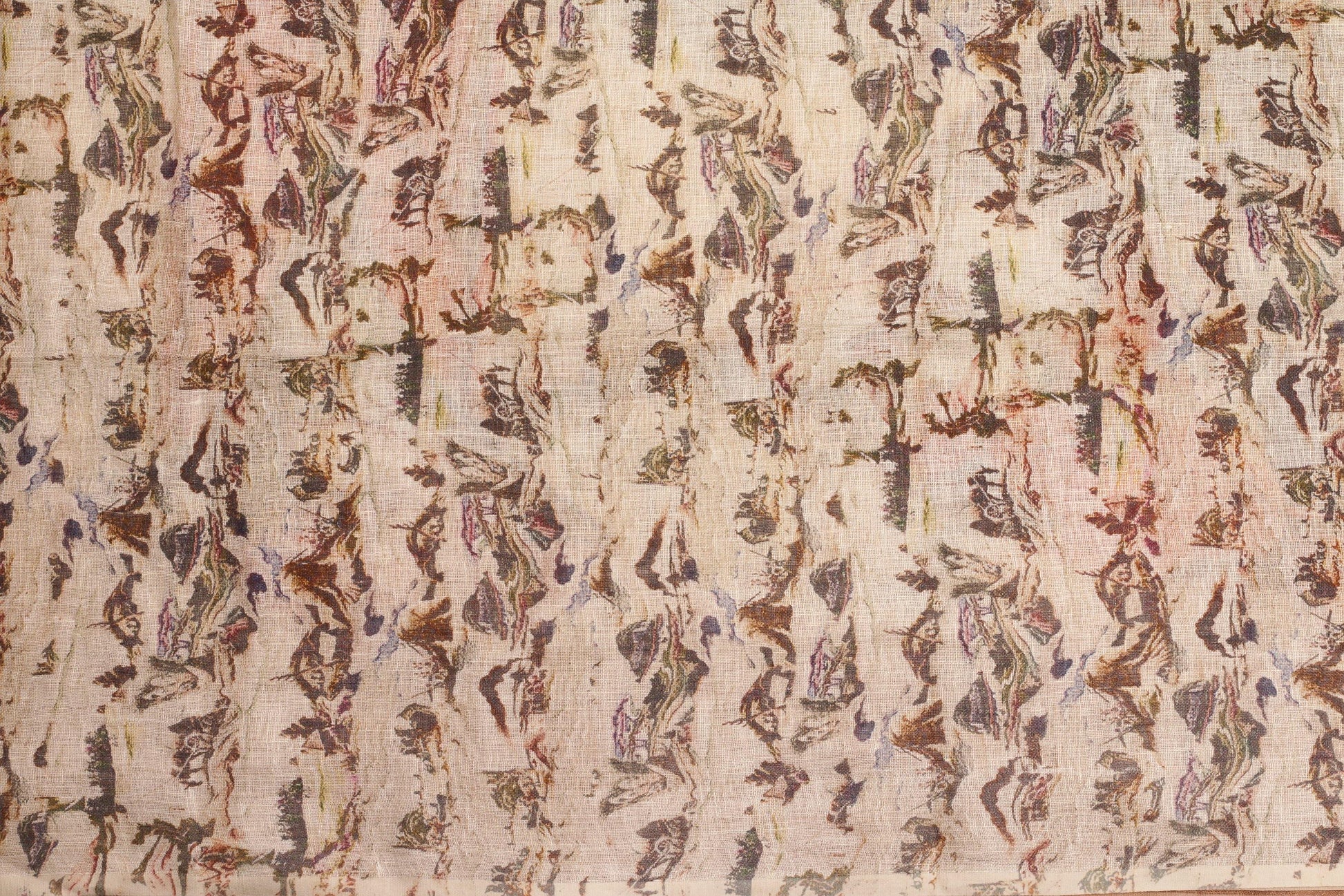 Handwoven Linen Saree - Digital Print - PL 70 - Linen Sari - Panjavarnam