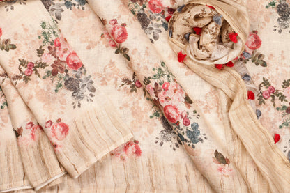 Handwoven Linen Saree - Digital Print - PL 80 - Linen Sari - Panjavarnam