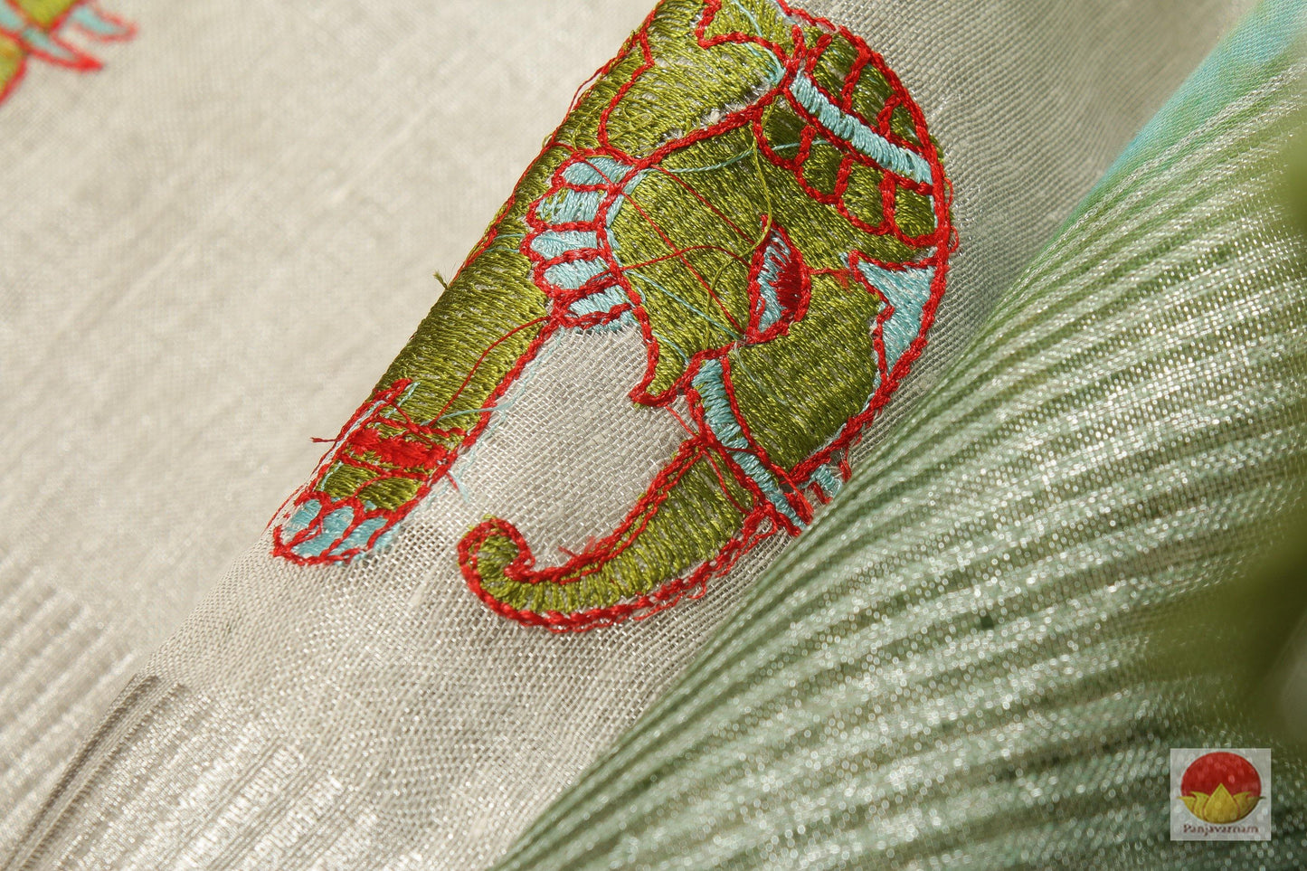 Handwoven Linen Saree - Embroidery Motifs - PL 120 Archives - Linen Sari - Panjavarnam