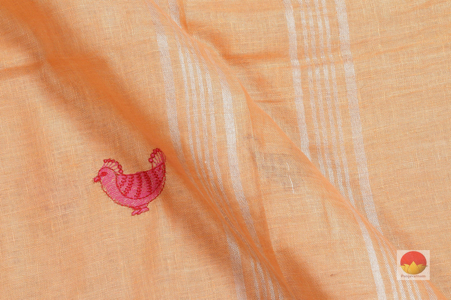 Handwoven Linen Saree - Embroidery Motifs - PL110 - Linen Sari - Panjavarnam PL 110