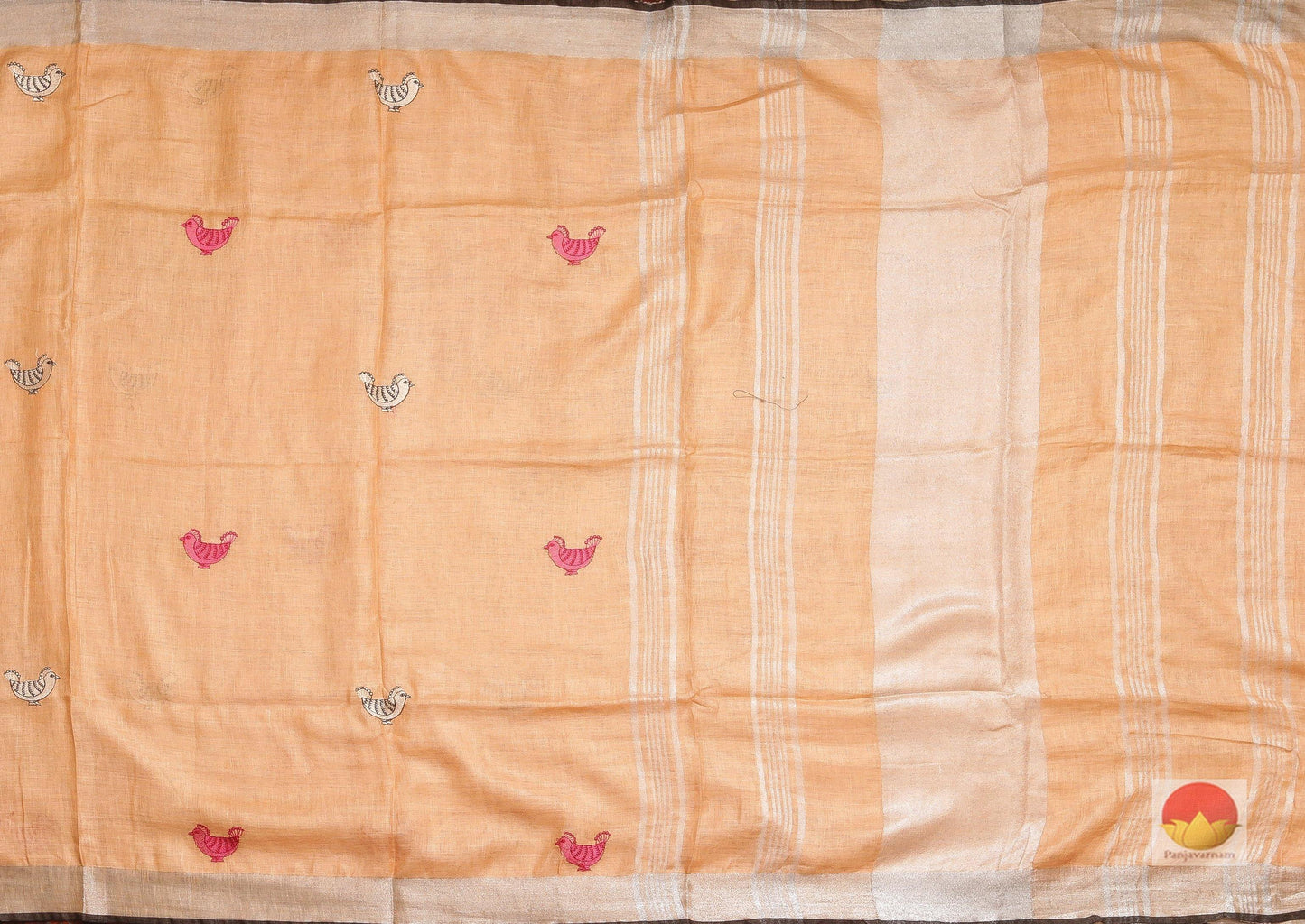 Handwoven Linen Saree - Embroidery Motifs - PL110 - Linen Sari - Panjavarnam PL 110