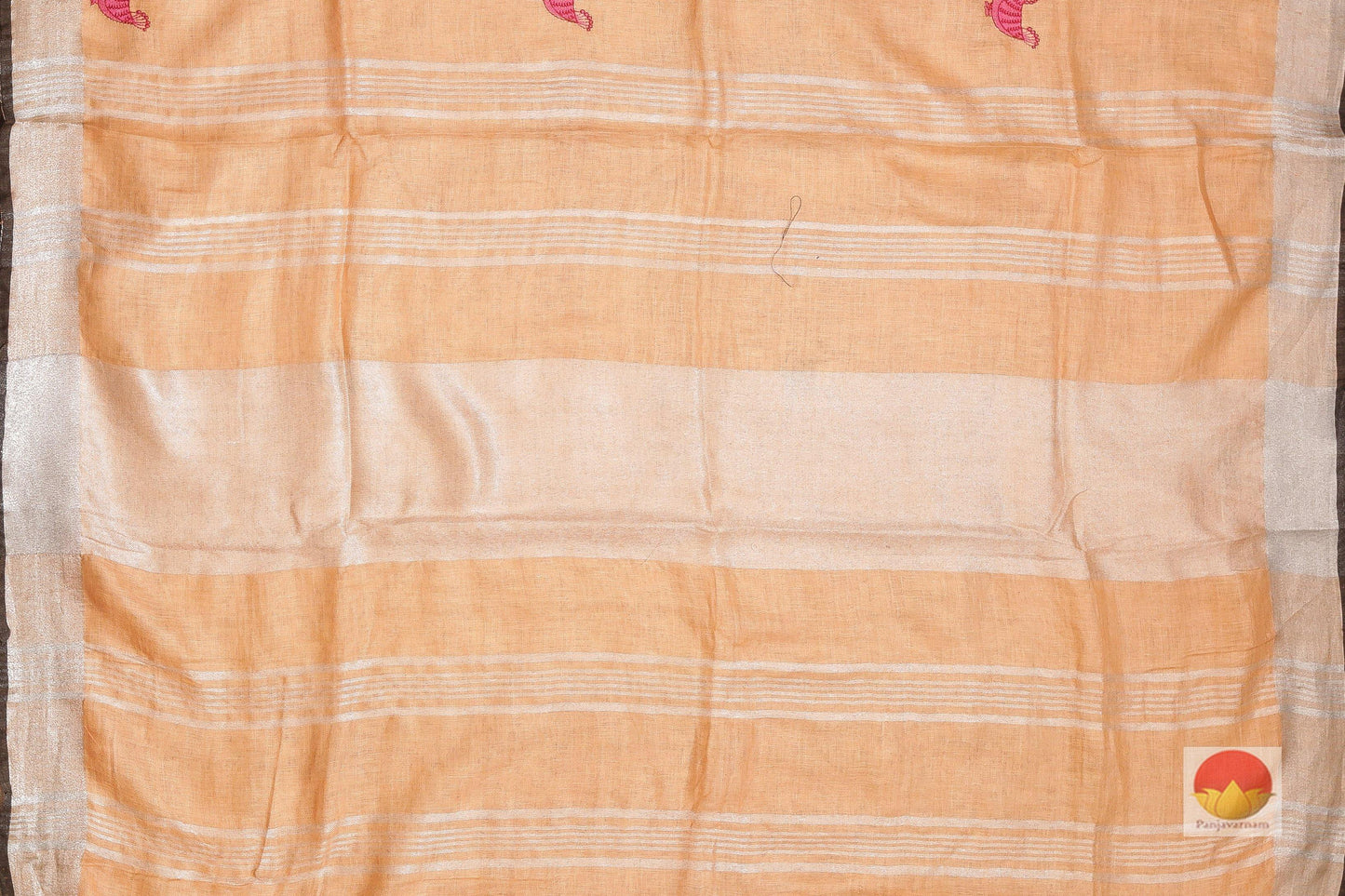 Handwoven Linen Saree - Embroidery Motifs - PL110 - Linen Sari - Panjavarnam PL 110