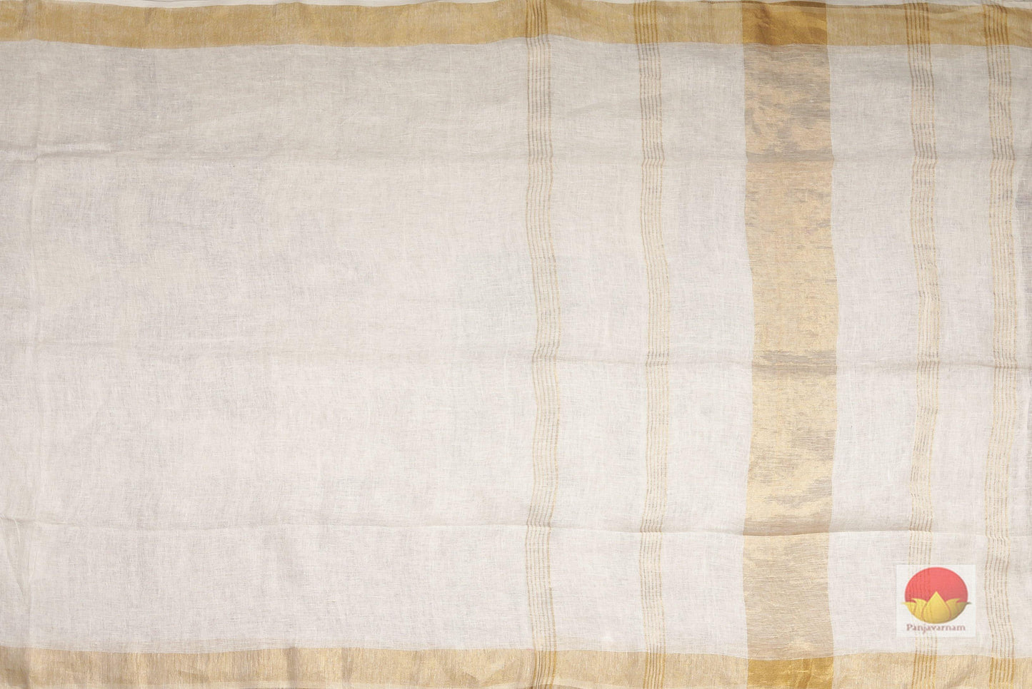 Handwoven Linen Saree - Gold Zari - PL 107 - Linen Sari - Panjavarnam