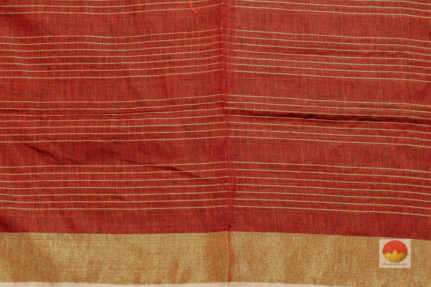 Handwoven Linen Saree - Gold Zari - PL 109 - Linen Sari - Panjavarnam