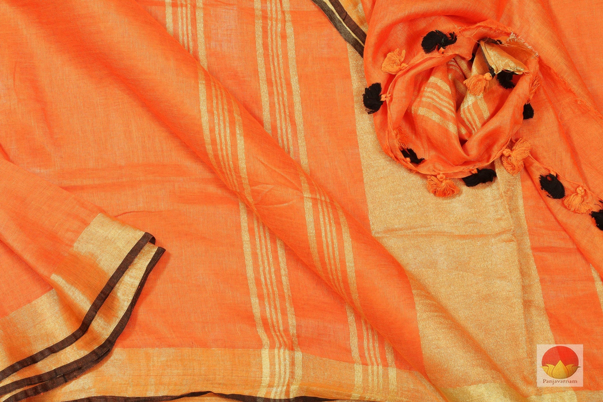 Handwoven Linen Saree - Gold Zari - PL 133 Archives - Linen Sari - Panjavarnam